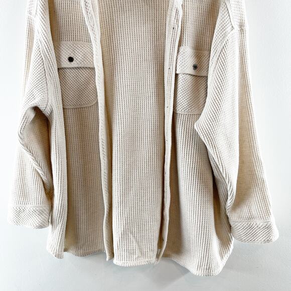 Aerie Lumberjane Waffle Snap Button Top Shacket Cream Medium - Picture 6 of 8